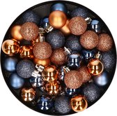 Set van 40x stuks kunststof kerstballen mix koper en donkerblauw 3 cm