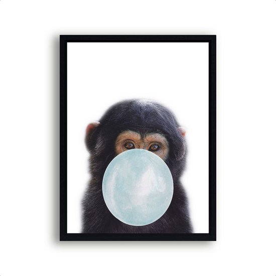 Poster Jungle blauwe kauwgom - Jungle dieren
