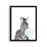 Poster Zebra met groene kauwgom / Kauwgombel / 30x21cm