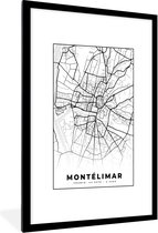 Fotolijst incl. Poster Zwart Wit- Frankrijk – Plattegrond – Stadskaart – Montélimar - Kaart - Zwart wit - 80x120 cm - Posterlijst