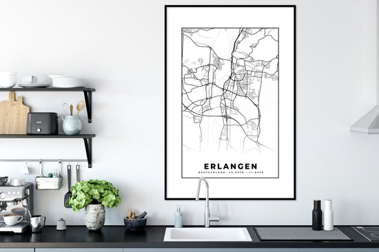Cadre photo avec affiche - Carte - Erlangen - Plan - Plan de la ville - 80x120 cm - Cadre pour affiche