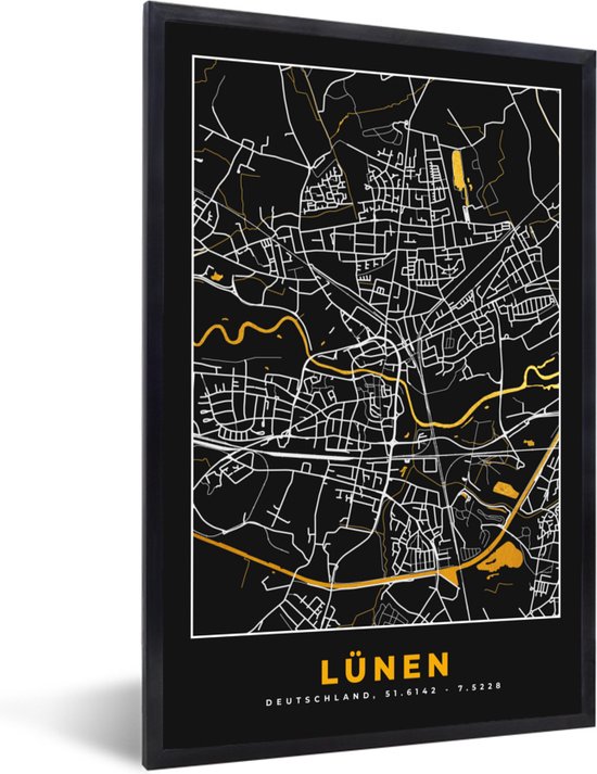 Fotolijst Incl Poster Stadskaart Black And Gold L Nen Kaart Plattegrond Bol Com