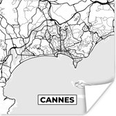 Poster Frankrijk - Cannes - Kaart - Plattegrond - Stadskaart - Zwart wit - 75x75 cm