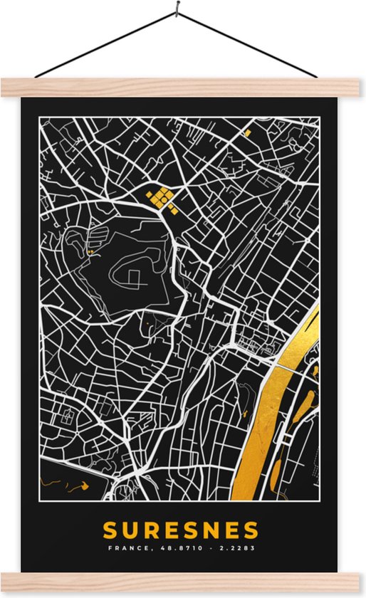 Porte-affiche avec affiche - Affiche scolaire - France - Suresnes - Plan de la ville - Carte - Plan - 40x60 cm - Lattes vierges
