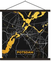 Posterhanger incl. Poster - Schoolplaat - Potsdam - Stadskaart - Goud - Plattegrond - Kaart - Duitsland - 90x90 cm - Zwarte latten