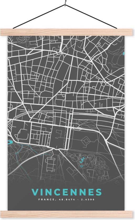 Porte-affiche avec affiche - Affiche scolaire - Vincennes - Plan de ville - Carte - Carte - France - 40x60 cm - Lattes vierges