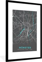 Fotolijst incl. Poster - Duitsland – Blauw – Münster – Stadskaart – Kaart – Plattegrond - 60x90 cm - Posterlijst