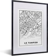 Fotolijst incl. Poster Zwart Wit- Stadskaart - Plattegrond - Kaart - Le Tampon - Frankrijk - Zwart wit - 30x40 cm - Posterlijst