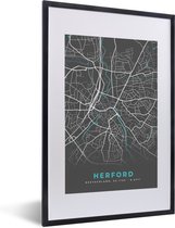 Fotolijst incl. Poster - Stadskaart – Kaart – Herford – Blauw – Duitsland – Plattegrond - 40x60 cm - Posterlijst