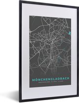 Fotolijst incl. Poster - Blauw – Duitsland – Plattegrond – Stadskaart – Kaart – Mönchengladbach - 40x60 cm - Posterlijst