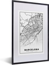 Fotolijst incl. Poster Zwart Wit- Barcelona - Stadskaart - Plattegrond - Zwart Wit - Kaart - 40x60 cm - Posterlijst