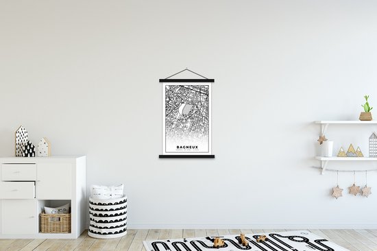 Porte-affiche avec Poster - Affiche scolaire - Plan de la ville - Plan - Carte - France - Bagneux - Zwart et blanc - 60x90 cm - Lattes noires
