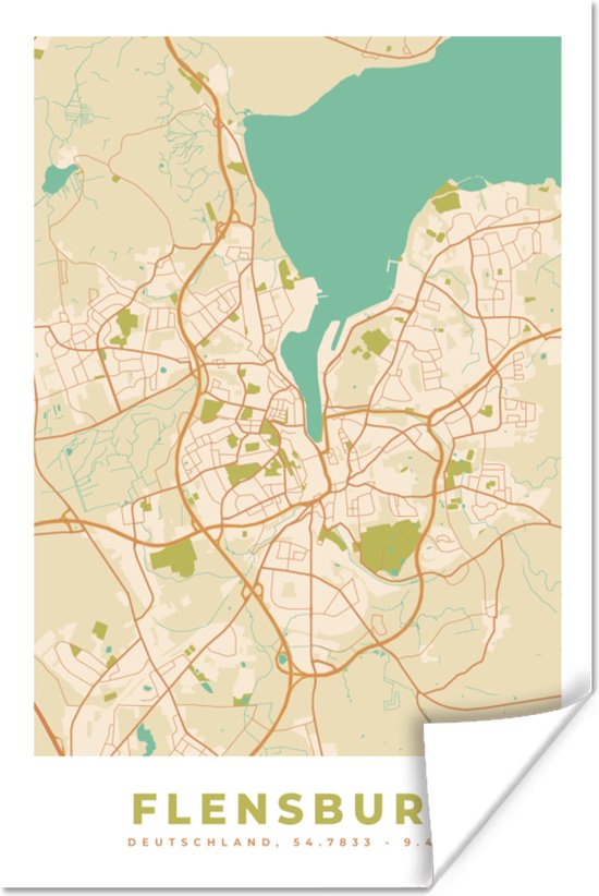 Affiche Carte - Flensburg - Vintage - Carte - Plan de la ville - 80x120 cm