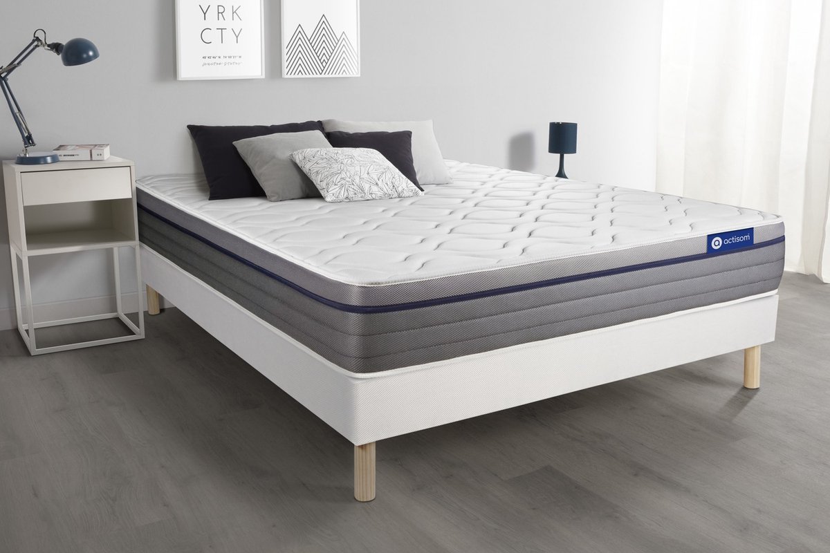 Complete boxspring met matras tweepersoons- Actisom Actilatex zen wit - Latex en traagschuim - 180 x 210 cm