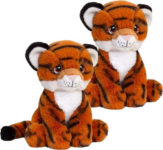 2x stuks pluche knuffel Tijger van 18 cm - Dieren knuffelbeesten voor kinderen of decoratie - Tijgers