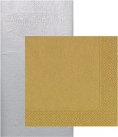Papieren tafelkleed/tafellaken zilver inclusief gouden servetten - Kerstdiner tafel