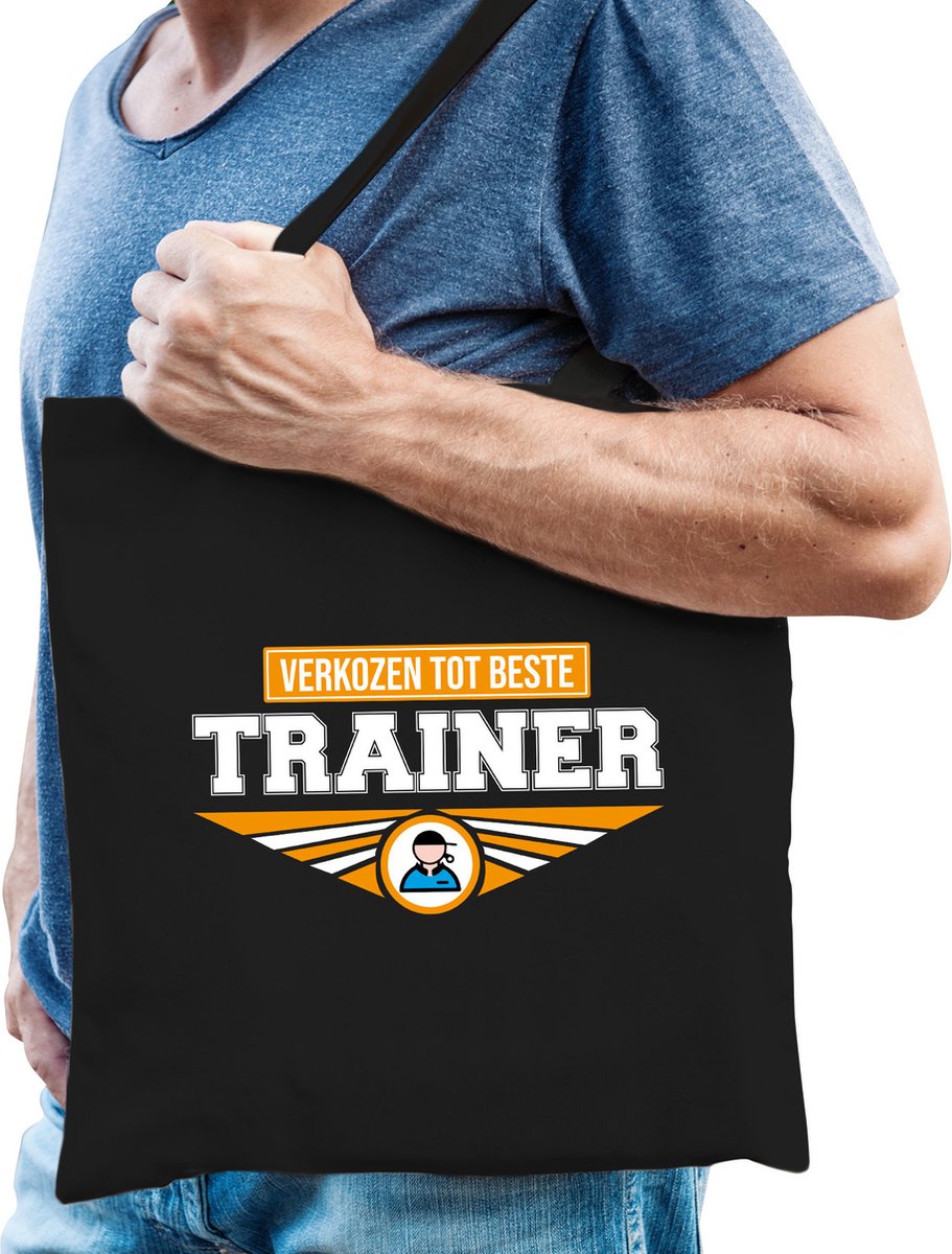 Verkozen tot beste trainer katoenen tas zwart voor heren - verjaardag - kado / tasje / shopper