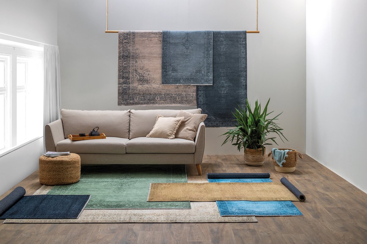 Modern blauw hoogpolig vloerkleed