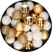 28x stuks kunststof kerstballen goud en wit mix 3 cm - Kerstboomversiering