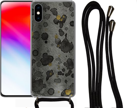 Cordon de téléphone - Chaîne de téléphone - Coque avec cordon iPhone X - Béton - Or - Abstrait - Siliconen - Bandoulière - Coque de téléphone avec cordon