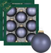 16x morceaux de boules en verre 7 cm bleu pierre velours décorations de sapin de Noël - Décorations de Noël/ Décoration de Noël