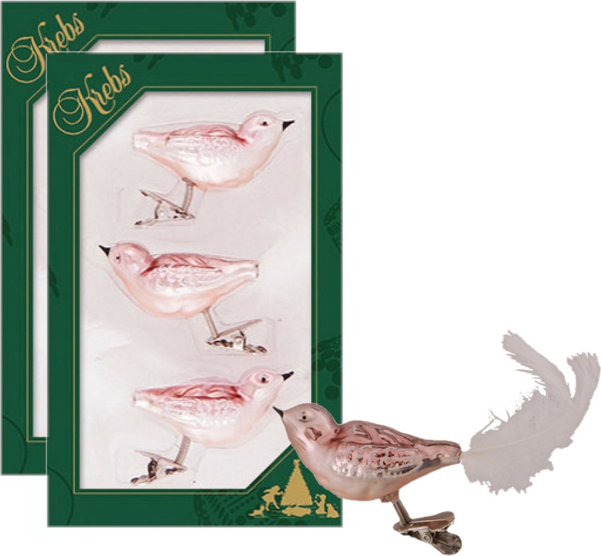 6x stuks luxe glazen decoratie vogels op clip velvet roze 11 cm - Decoratievogeltjes - Kerstboomversiering