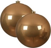 2x boules de Noël en plastique marron caramel - 14 cm - brillant - Boules de Noël en plastique incassable