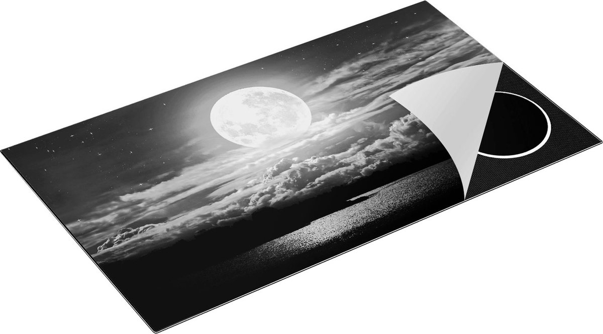 Chefcare Inductie Beschermer Volle Maan bij het Water - Zwart Wit - 90x55 cm - Afdekplaat Inductie - Kookplaat Beschermer - Inductie Mat
