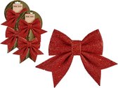 4x stuks kerstboomversieringen kleine ornament strikjes/strikken rode glitters 14 x 12 cm - Met ophanging