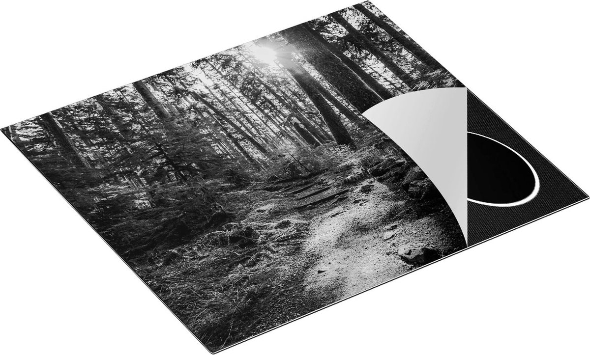 Chefcare Inductie Beschermer Voetpad in het Bos - Zwart Wit - 57,6x51,6 cm - Afdekplaat Inductie - Kookplaat Beschermer - Inductie Mat