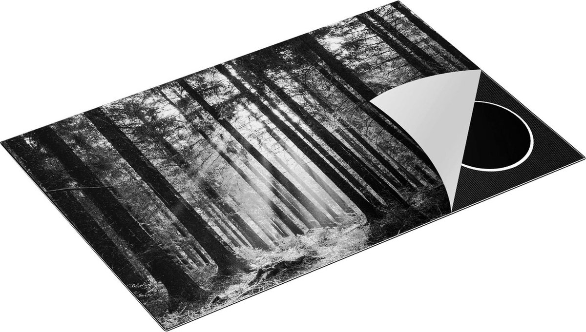 Chefcare Inductie Beschermer Bos met Zon tussen de Bomen - Zwart Wit - 81,2x52 cm - Afdekplaat Inductie - Kookplaat Beschermer - Inductie Mat