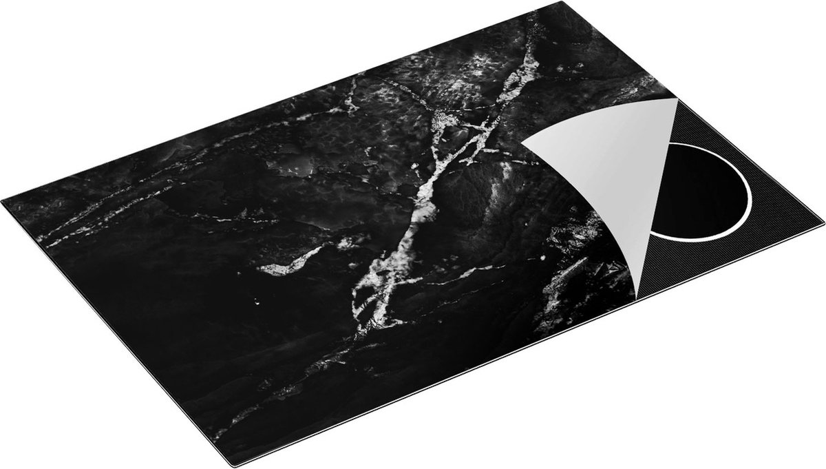 Chefcare Inductie Beschermer Abstracte Kunst - Natuurlijke Marmer met Gouden Tinten - Zwart Wit - 81,2x52 cm - Afdekplaat Inductie - Kookplaat Beschermer - Inductie Mat