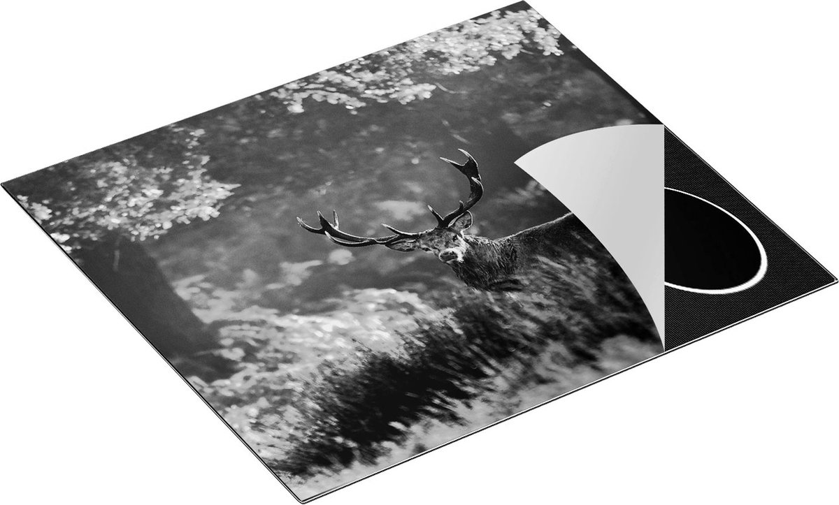 Chefcare Inductie Beschermer Hert in de Bossen - Zwart Wit - 60x52 cm - Afdekplaat Inductie - Kookplaat Beschermer - Inductie Mat