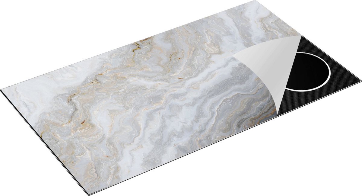 Chefcare Inductie Beschermer Witte Marmer - Abstracte Kunst - 95x55 cm - Afdekplaat Inductie - Kookplaat Beschermer - Inductie Mat