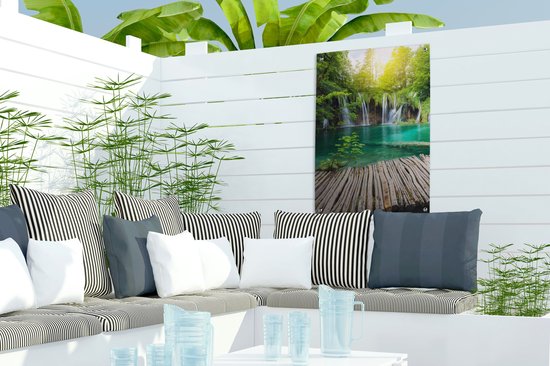 Affiche de jardin - Cascade - Water - Bois - Nature - Pont - Lac - Soleil - 40x60 cm - Toile de jardin - Toile de clôture