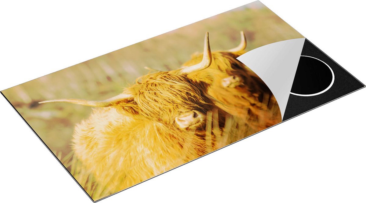 Chefcare Inductie Beschermer Twee Schotse Hooglanders in de Zon - 90x52 cm - Afdekplaat Inductie - Kookplaat Beschermer - Inductie Mat