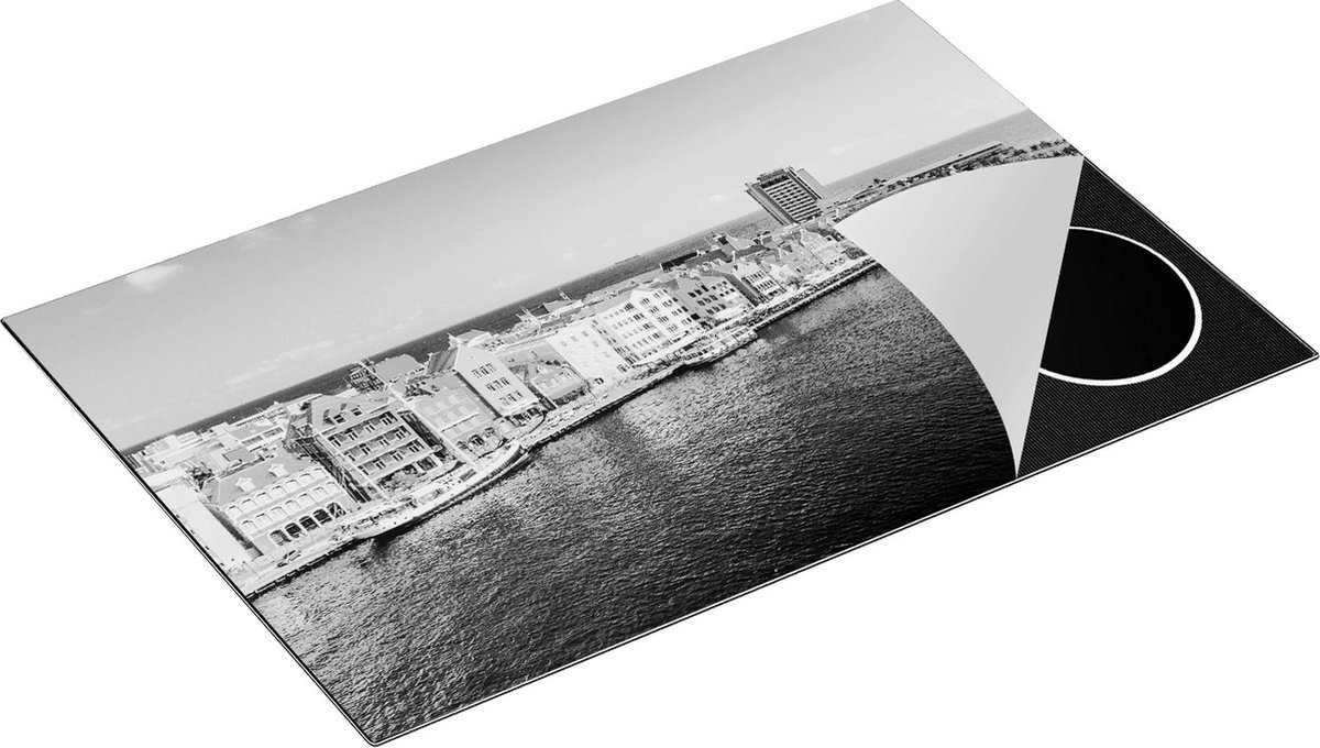 Chefcare Inductie Beschermer Willemstad Centrum in Curaçao - Zwart Wit - 80x52 cm - Afdekplaat Inductie - Kookplaat Beschermer - Inductie Mat