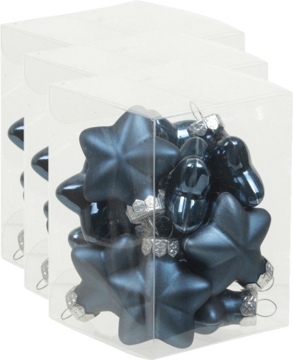 Othmar Decorations Kerstornamenten - sterren - 36x st - donkerblauw - 4 cm - glas - kerstversiering