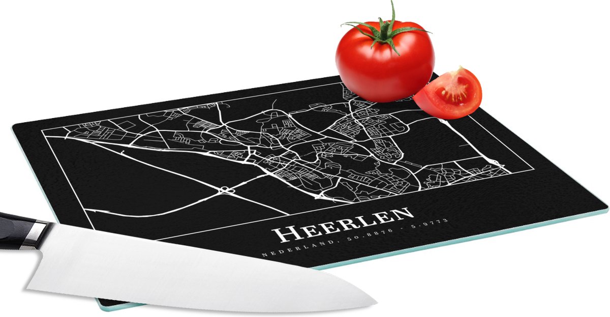 Glazen Snijplank - 28x20 - Stadskaart - Heerlen - Kaart - Plattegrond - Snijplanken Glas