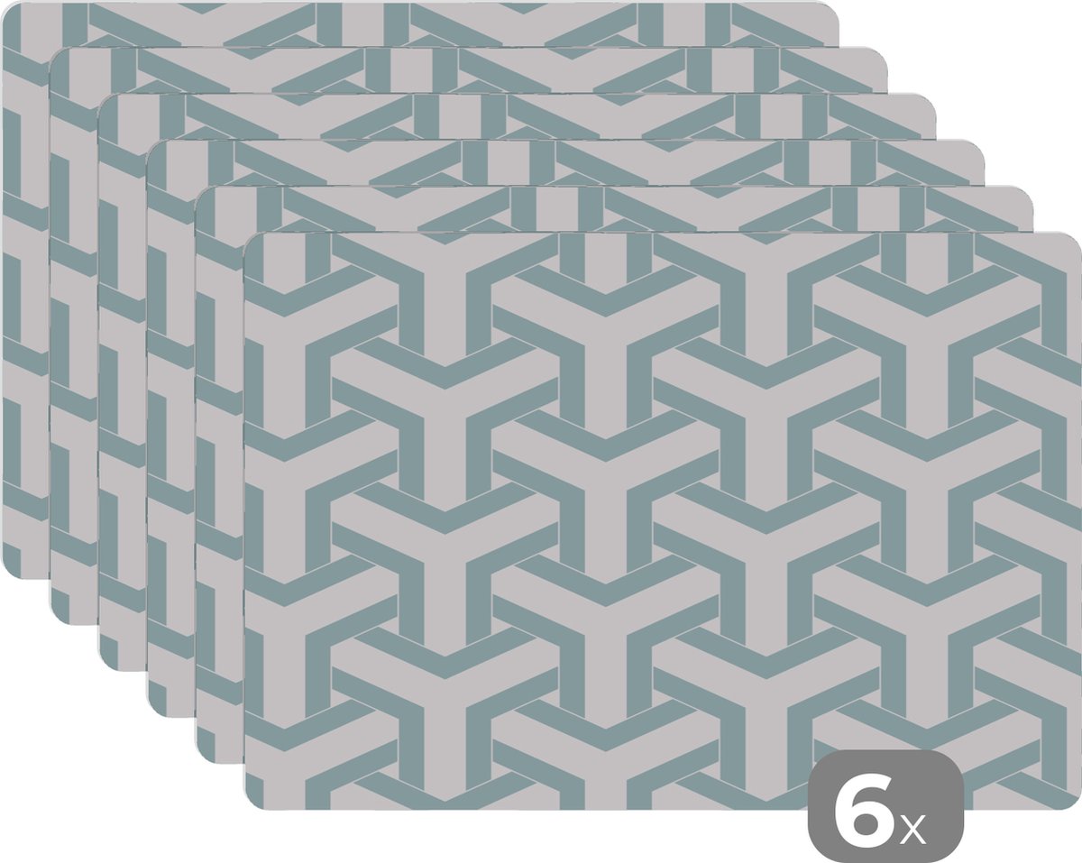 Placemats - Onderlegger - Abstract - Groen - Wit - Design - Keuken - Patronen - 45x30 cm - 6 stuks