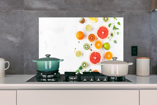 Spatscherm keuken 90x60 cm - Kookplaat achterwand Citrus - Regenboog - Fruit - Zomer - Gezond - Muurbeschermer - Spatwand fornuis - Hoogwaardig aluminium