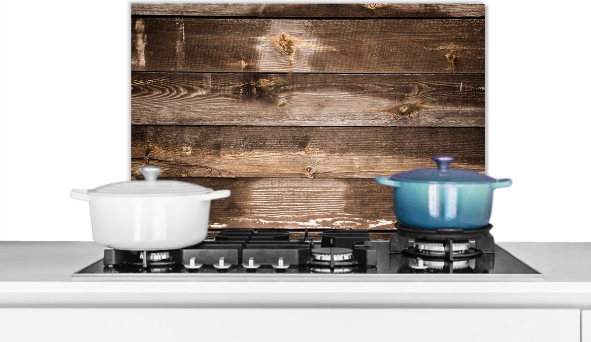 Spatscherm keuken - Spatbord - Hout - Donker - Plank - Keuken - Muurdecoratie - 60x40 cm