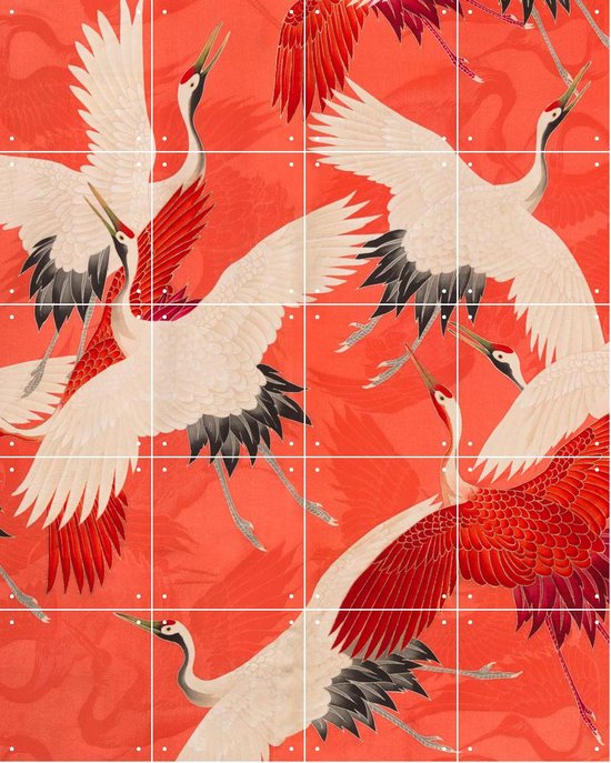 IXXI Kimono with Cranes Red - Wanddecoratie - Dieren en insecten - 80 x 100 cm