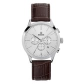 Benssens Monaco Brown - Heren Horloge – Analoog – Zakelijk - Quartz - Stainless Steel - Echt bruin Leder band – saffierglas - Zilverkleurig Met datumnotatie