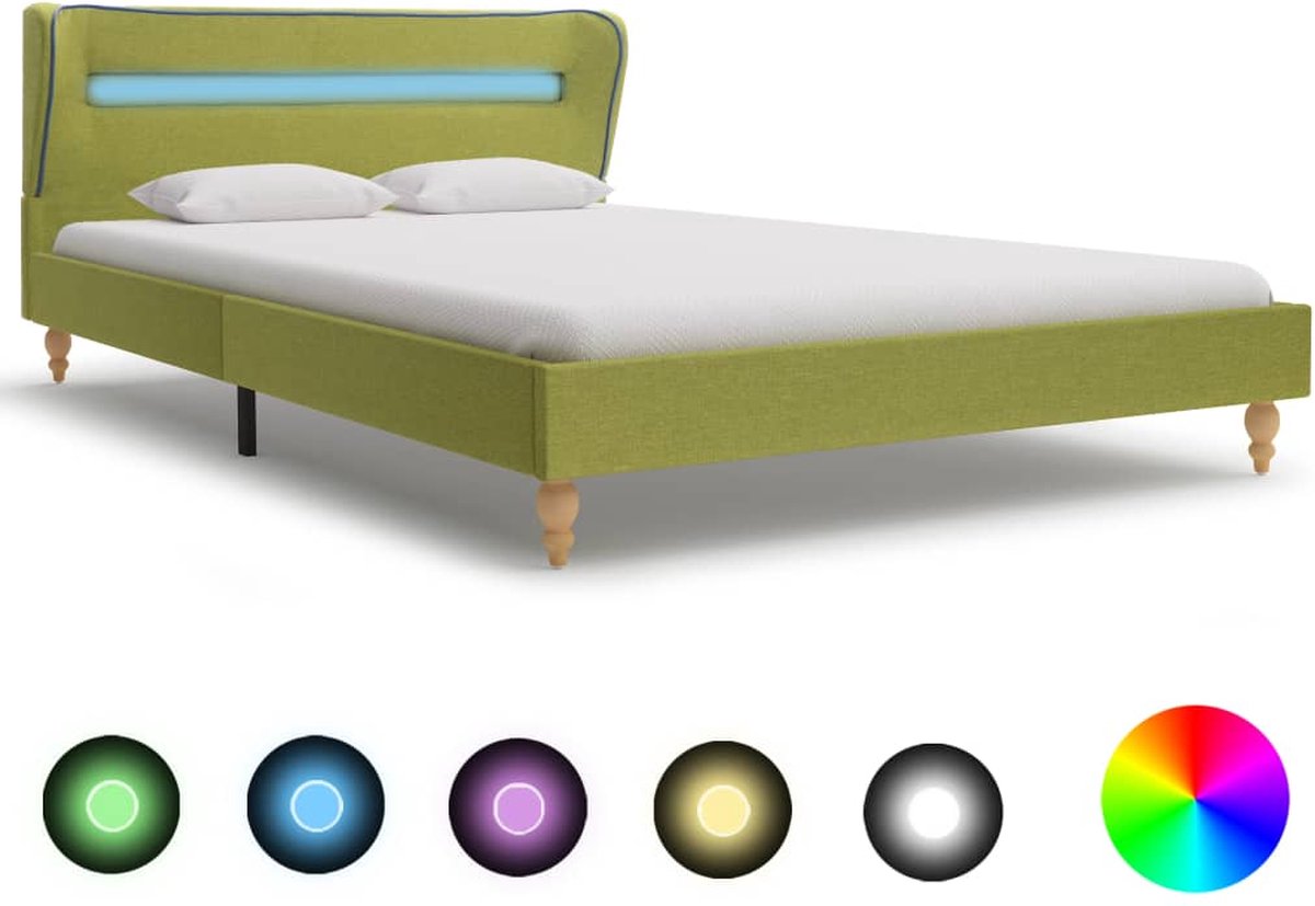 VidaLife Bedframe met LED stof groen 135x190 cm