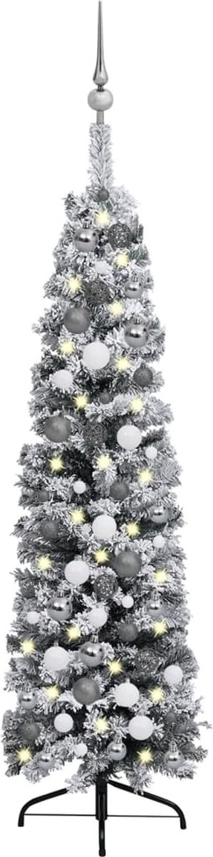VidaLife Kerstboom met LED's, kerstballen en sneeuw smal 120 cm groen