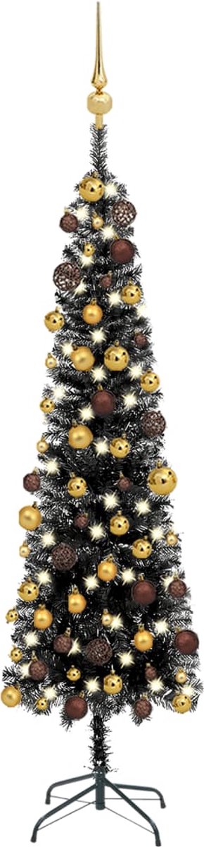 VidaLife Kerstboom met LED's en kerstballen smal 150 cm zwart