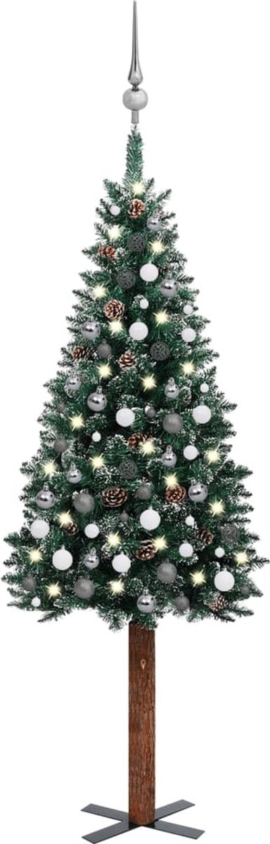 VidaLife Kerstboom met LED's en kerstballen smal 210 cm groen