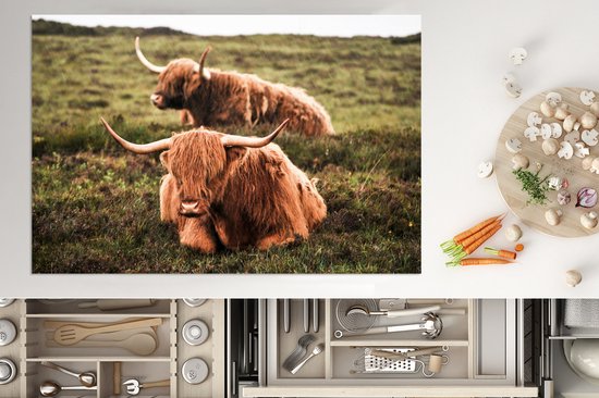 KitchenYeah® Inductie beschermer 76x51.5 cm - Koeien - Gras - Zon - Kookplaataccessoires - Afdekplaat voor kookplaat - Inductiebeschermer - Inductiemat - Inductieplaat mat