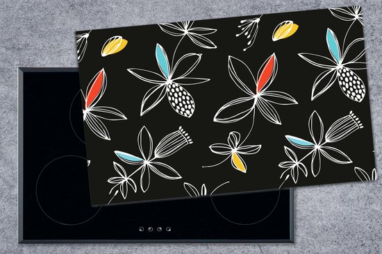KitchenYeah® Inductie beschermer 90x52 cm - Bloemen - Line Art - Patronen - Kookplaataccessoires - Afdekplaat voor kookplaat - Inductiebeschermer - Inductiemat - Inductieplaat mat
